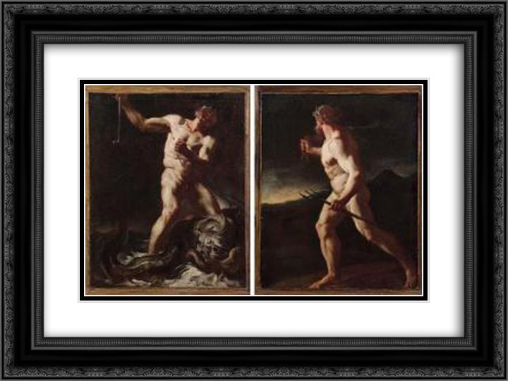 Nettuno 24x18 Black Ornate Wood Framed Art Print Poster with Double Matting by Lama, Giulia
