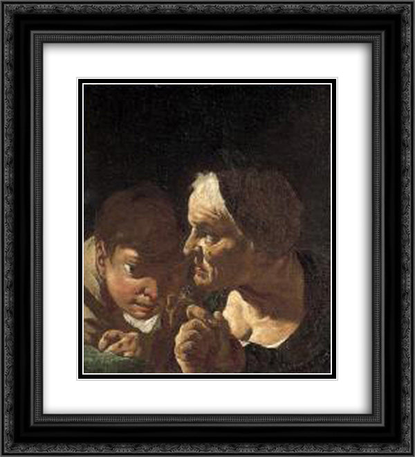 Vecchia Con Ragazzo 20x22 Black Ornate Wood Framed Art Print Poster with Double Matting by Lama, Giulia