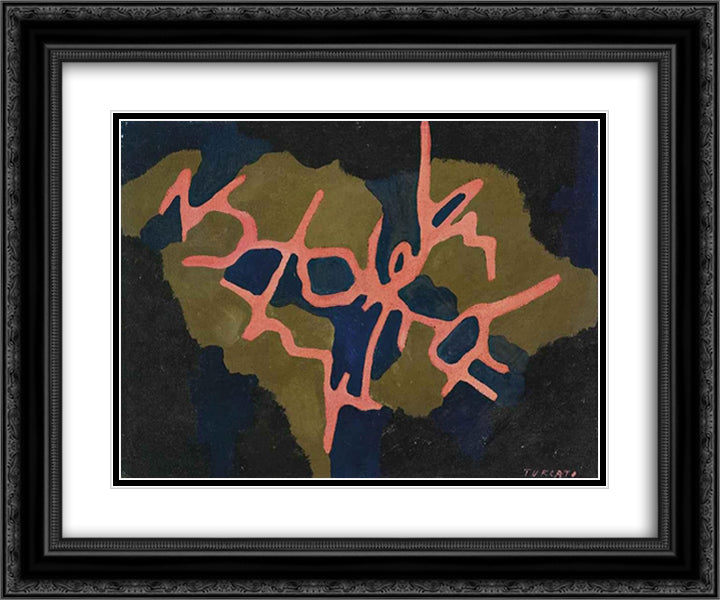 Composizione 24x20 Black Ornate Wood Framed Art Print Poster with Double Matting by Turcato, Giulio