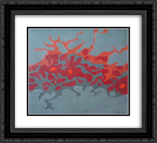 Composizione grigio - rosa 22x20 Black Ornate Wood Framed Art Print Poster with Double Matting by Turcato, Giulio