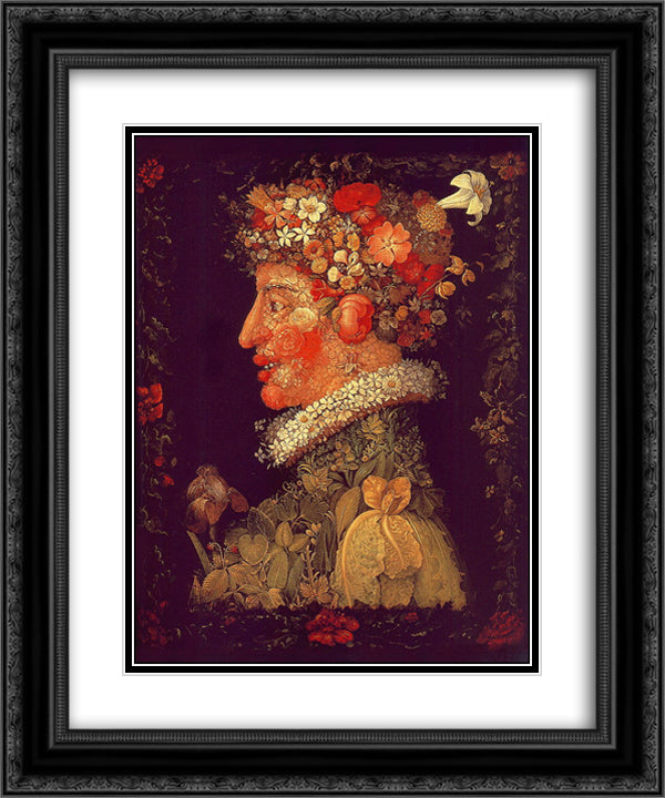 Spring 20x24 Black Ornate Wood Framed Art Print Poster with Double Matting by Arcimboldo, Giuseppe