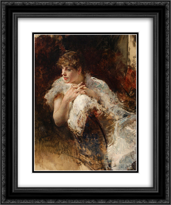 A Lady from Naples 20x24 Black Ornate Wood Framed Art Print Poster with Double Matting by Nittis, Giuseppe de