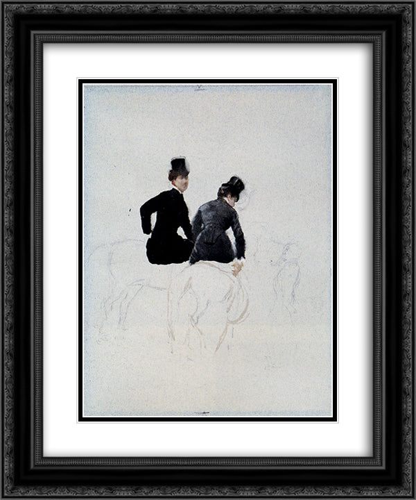 Amazzoni 20x24 Black Ornate Wood Framed Art Print Poster with Double Matting by Nittis, Giuseppe de