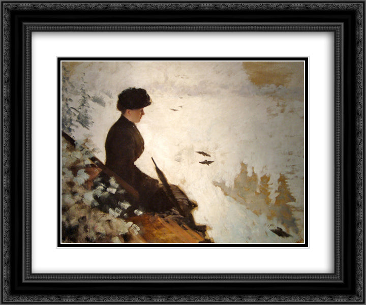 Snow Effect 24x20 Black Ornate Wood Framed Art Print Poster with Double Matting by Nittis, Giuseppe de