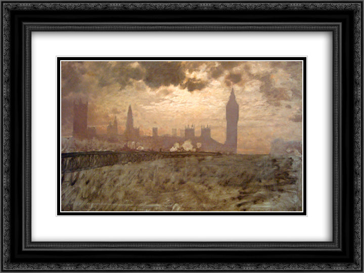 Westminster Bridge 24x18 Black Ornate Wood Framed Art Print Poster with Double Matting by Nittis, Giuseppe de