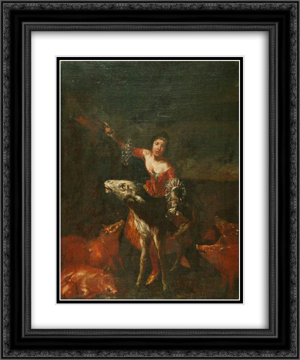 A Singer with a Donkey 20x24 Black Ornate Wood Framed Art Print Poster with Double Matting by Crespi, Giuseppe Maria