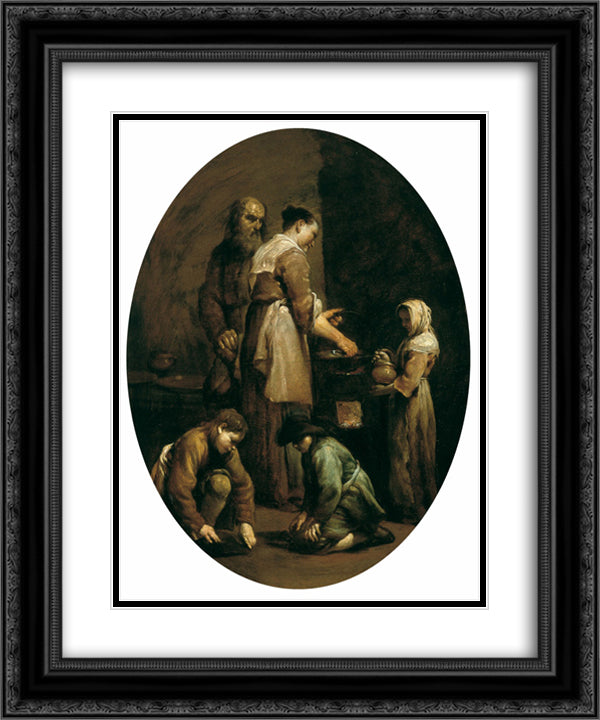 Interior with a Family of Peasants 20x24 Black Ornate Wood Framed Art Print Poster with Double Matting by Crespi, Giuseppe Maria