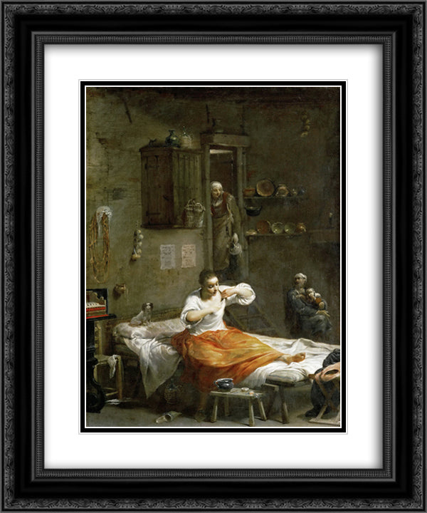 Searching for Fleas 20x24 Black Ornate Wood Framed Art Print Poster with Double Matting by Crespi, Giuseppe Maria