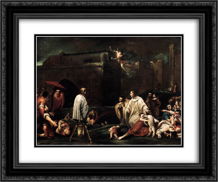 The Blessed Bernardo Tolomeo's Intercession for the End of the Plague in Siena 24x20 Black Ornate Wood Framed Art Print Poster with Double Matting by Crespi, Giuseppe Maria