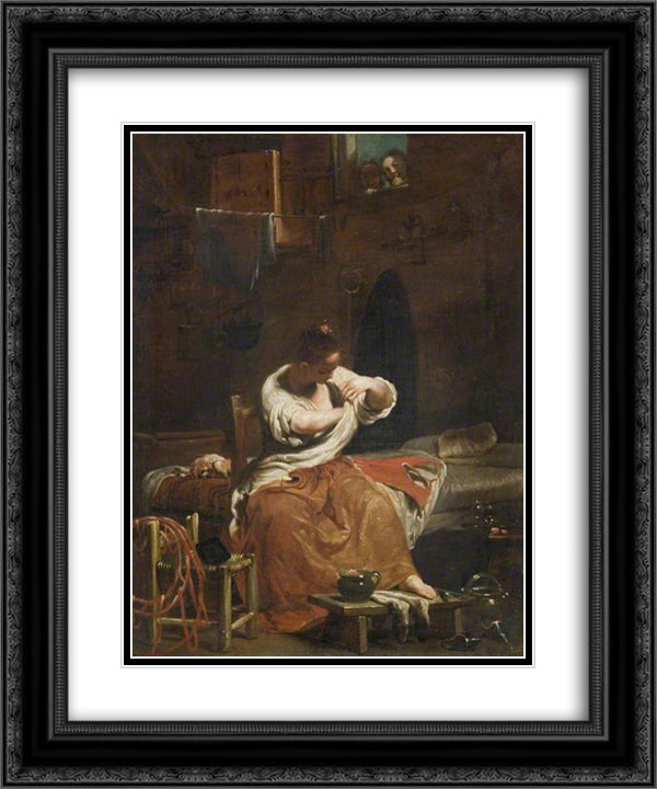 The Flea 20x24 Black Ornate Wood Framed Art Print Poster with Double Matting by Crespi, Giuseppe Maria