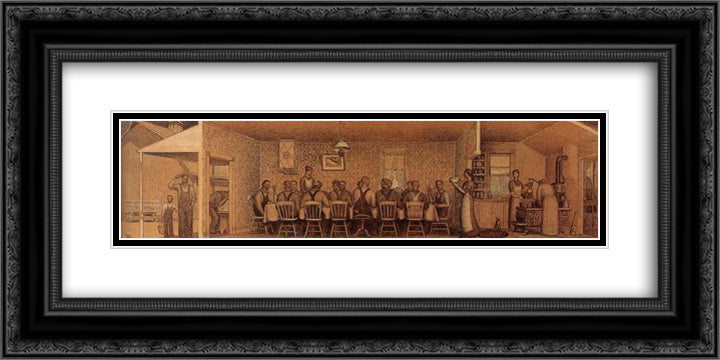 The Thresher's supper 24x12 Black Ornate Wood Framed Art Print Poster with Double Matting by Wood, Grant