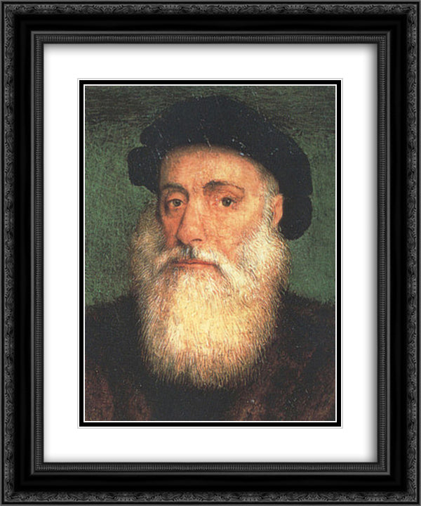 Portrait of Vasco da Gama 20x24 Black Ornate Wood Framed Art Print Poster with Double Matting by Lopes, Gregorio