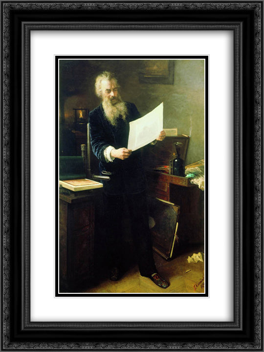 Portrait of Shishkin 18x24 Black Ornate Wood Framed Art Print Poster with Double Matting by Myasoyedov, Grigoriy