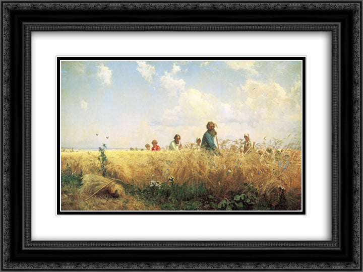 Time of harvesting (Mowers) 24x18 Black Ornate Wood Framed Art Print Poster with Double Matting by Myasoyedov, Grigoriy
