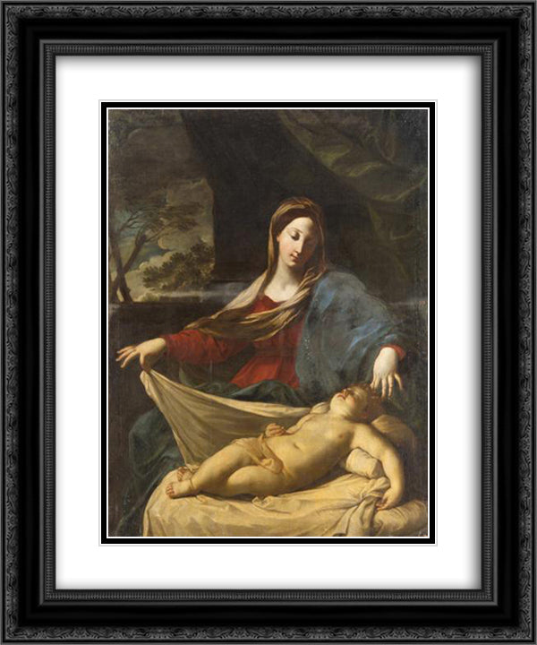Mary with child 20x24 Black Ornate Wood Framed Art Print Poster with Double Matting by Reni, Guido