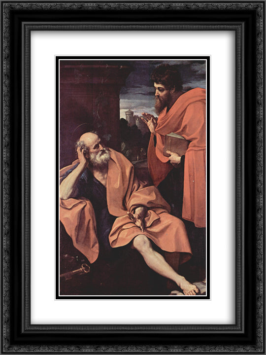 St. Peter and St. Paul 18x24 Black Ornate Wood Framed Art Print Poster with Double Matting by Reni, Guido