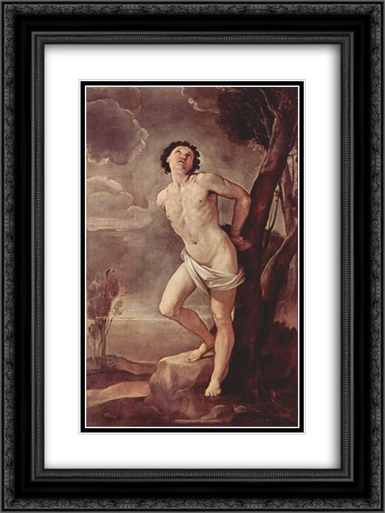 St. Sebastian 18x24 Black Ornate Wood Framed Art Print Poster with Double Matting by Reni, Guido