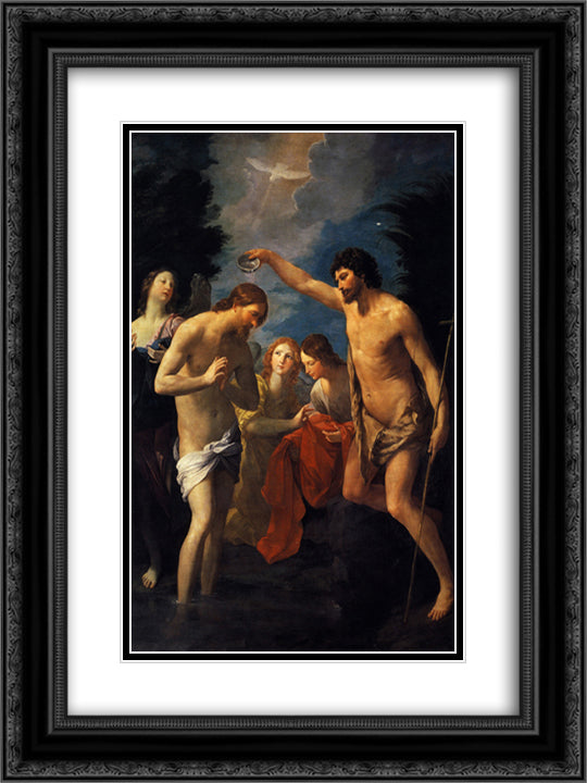 The Baptism of Christ 18x24 Black Ornate Wood Framed Art Print Poster with Double Matting by Reni, Guido