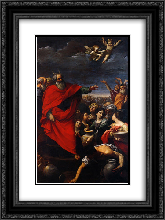 The Gathering of the Manna 18x24 Black Ornate Wood Framed Art Print Poster with Double Matting by Reni, Guido