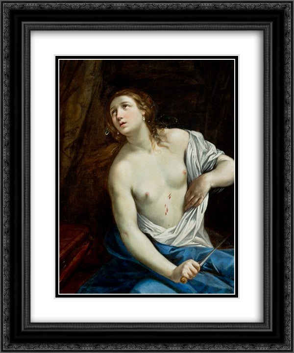 The Suicide of Lucretia 20x24 Black Ornate Wood Framed Art Print Poster with Double Matting by Reni, Guido