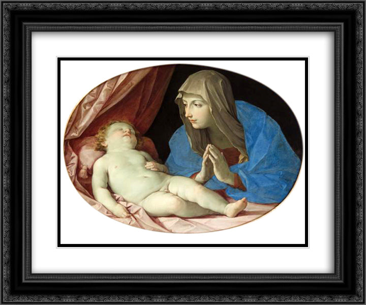 Virgin and Child adoring 24x20 Black Ornate Wood Framed Art Print Poster with Double Matting by Reni, Guido
