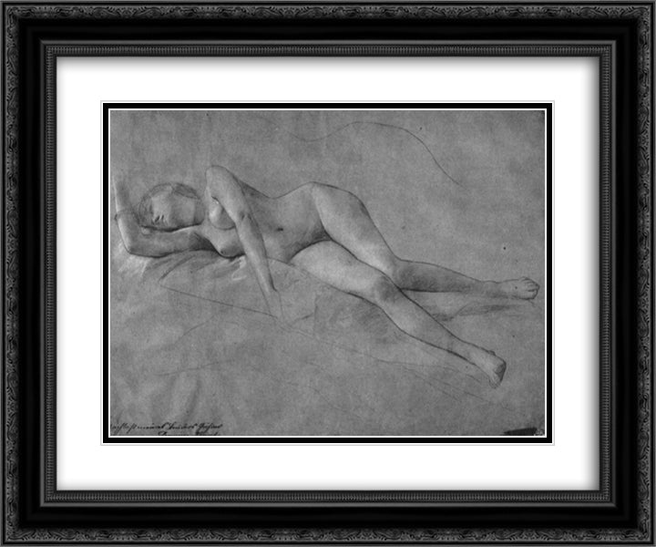 Female Nude 24x20 Black Ornate Wood Framed Art Print Poster with Double Matting by Klimt, Gustav