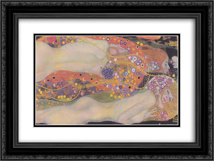 Water Snakes II 24x18 Black Ornate Wood Framed Art Print Poster with Double Matting by Klimt, Gustav