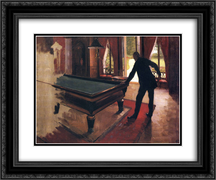 Billiards 24x20 Black Ornate Wood Framed Art Print Poster with Double Matting by Caillebotte, Gustave