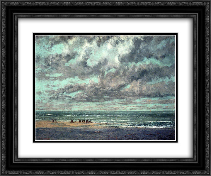 Marine Les Equilleurs 24x20 Black Ornate Wood Framed Art Print Poster with Double Matting by Courbet, Gustave