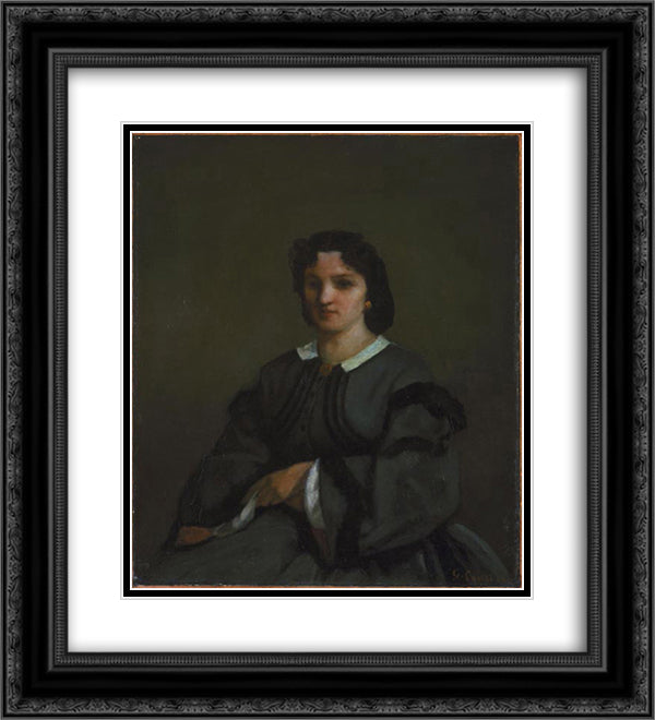 Woman with gloves 20x22 Black Ornate Wood Framed Art Print Poster with Double Matting by Courbet, Gustave