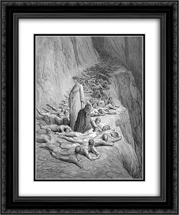 Dante and Pope Adrian V 20x24 Black Ornate Wood Framed Art Print Poster with Double Matting by Dore, Gustave