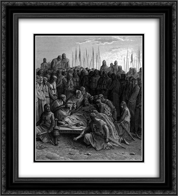 Death of Baldwin I the Latin King of Jerusalem 20x22 Black Ornate Wood Framed Art Print Poster with Double Matting by Dore, Gustave
