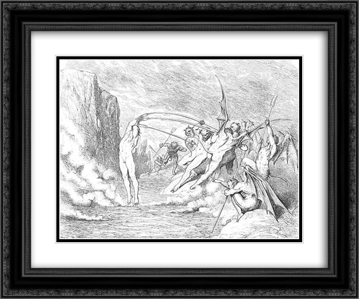 Devils and Barrators 24x20 Black Ornate Wood Framed Art Print Poster with Double Matting by Dore, Gustave