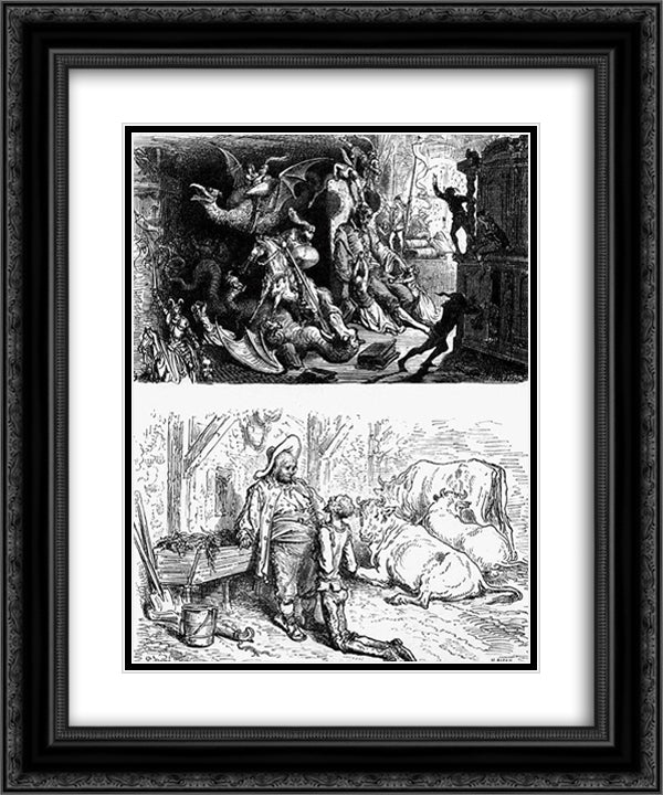 Don Quixote 20x24 Black Ornate Wood Framed Art Print Poster with Double Matting by Dore, Gustave
