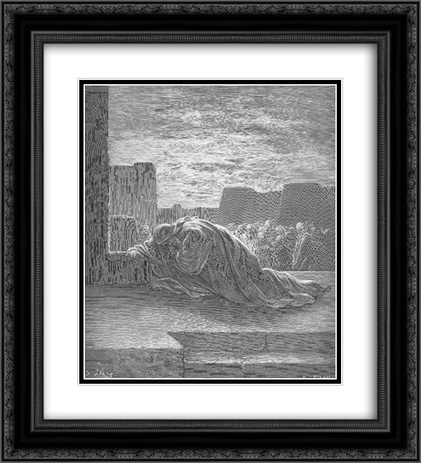 Ezra Kneels in Prayer 20x22 Black Ornate Wood Framed Art Print Poster with Double Matting by Dore, Gustave