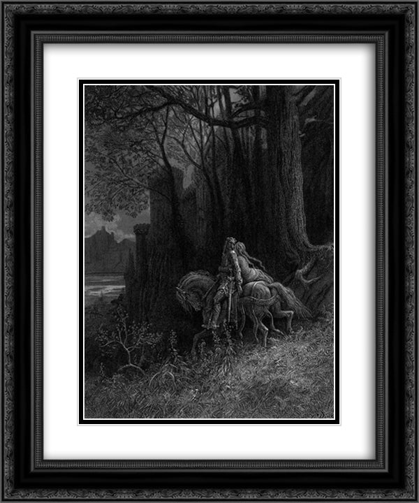 Geraint and Enid Ride Away 20x24 Black Ornate Wood Framed Art Print Poster with Double Matting by Dore, Gustave