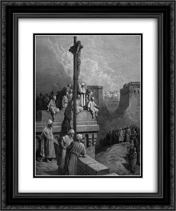 Gerard of Avesnes exposed on the walls of Arsuf 20x24 Black Ornate Wood Framed Art Print Poster with Double Matting by Dore, Gustave