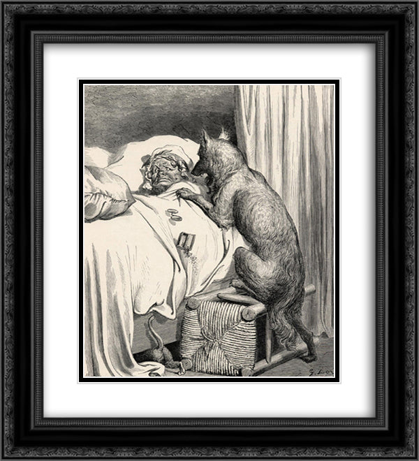 He sprang unpon the old woman and ate her up 20x22 Black Ornate Wood Framed Art Print Poster with Double Matting by Dore, Gustave