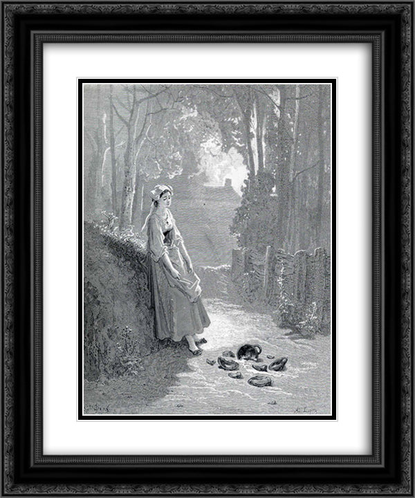 Illustration for The Milkmaid and the Milk Can 20x24 Black Ornate Wood Framed Art Print Poster with Double Matting by Dore, Gustave