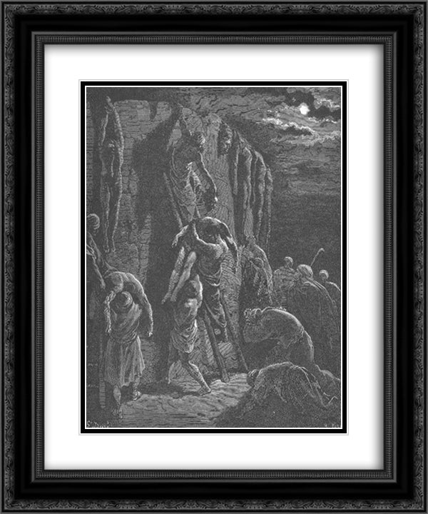 Jabesh-Gileadites Recover the Bodies of Saul and His Sons 20x24 Black Ornate Wood Framed Art Print Poster with Double Matting by Dore, Gustave