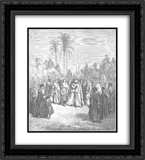 Jacob and Esau Meet 20x22 Black Ornate Wood Framed Art Print Poster with Double Matting by Dore, Gustave