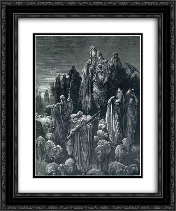 Jacob Goeth Into Egypt 20x24 Black Ornate Wood Framed Art Print Poster with Double Matting by Dore, Gustave