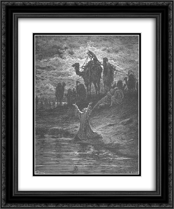 Jacob Prays for Protection 20x24 Black Ornate Wood Framed Art Print Poster with Double Matting by Dore, Gustave