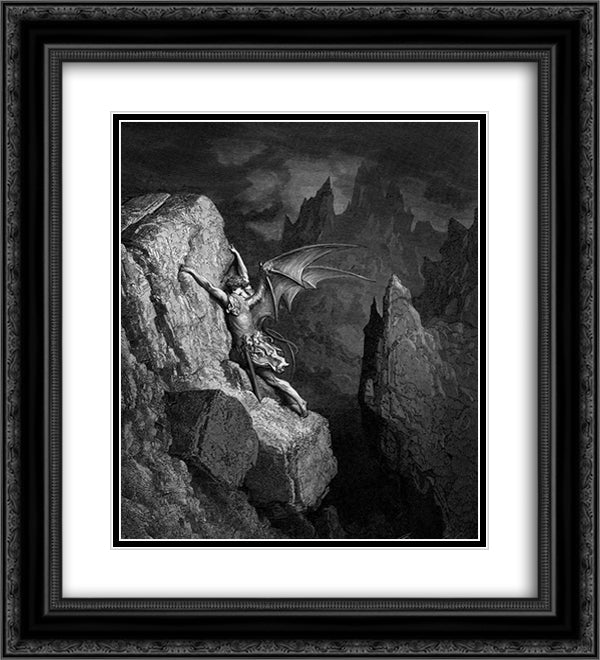 Satan's Flight Through Chaos 20x22 Black Ornate Wood Framed Art Print Poster with Double Matting by Dore, Gustave