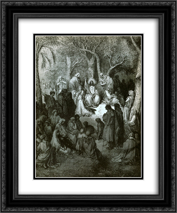 Sermon on the Mount 20x24 Black Ornate Wood Framed Art Print Poster with Double Matting by Dore, Gustave