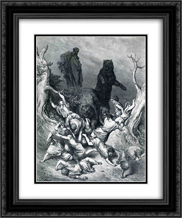 The Children Destroyed by Bears 20x24 Black Ornate Wood Framed Art Print Poster with Double Matting by Dore, Gustave