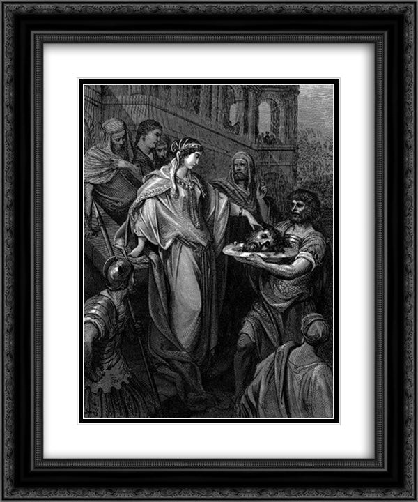 The Daughter Of Herod Head Of John The Baptist 20x24 Black Ornate Wood Framed Art Print Poster with Double Matting by Dore, Gustave