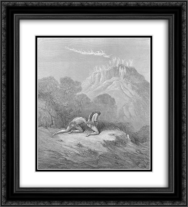 The heavenly bands Down from a sky of jasper lighted now In Paradise 20x22 Black Ornate Wood Framed Art Print Poster with Double Matting by Dore, Gustave
