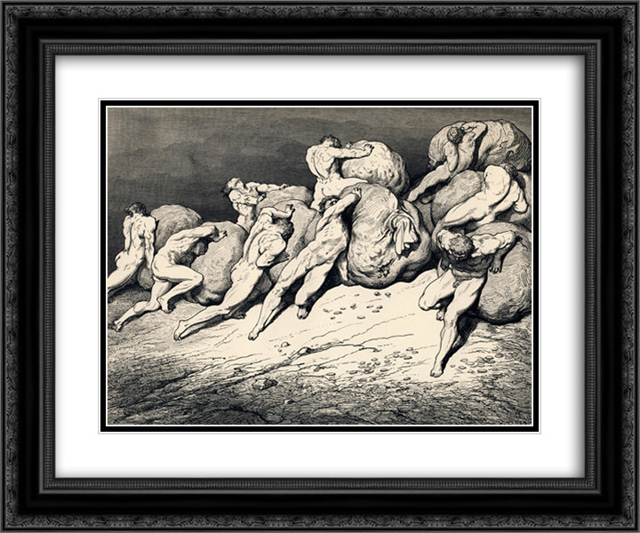 The hoarders and wasters 24x20 Black Ornate Wood Framed Art Print Poster with Double Matting by Dore, Gustave