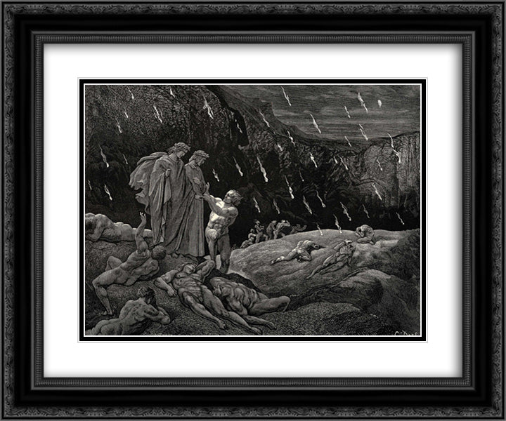 The Inferno, Canto 15 24x20 Black Ornate Wood Framed Art Print Poster with Double Matting by Dore, Gustave